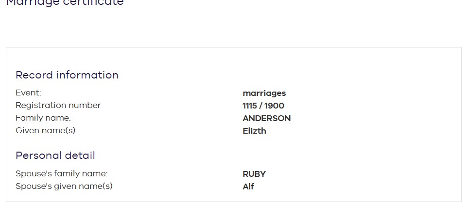 RUBY Alfred / ANDERSON Elizabeth (F20) 1900