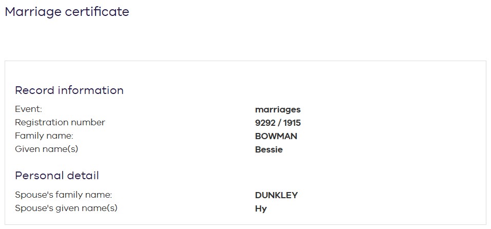 DUNKLEY Henry / RUBY Bessie (F48) 1915 Married