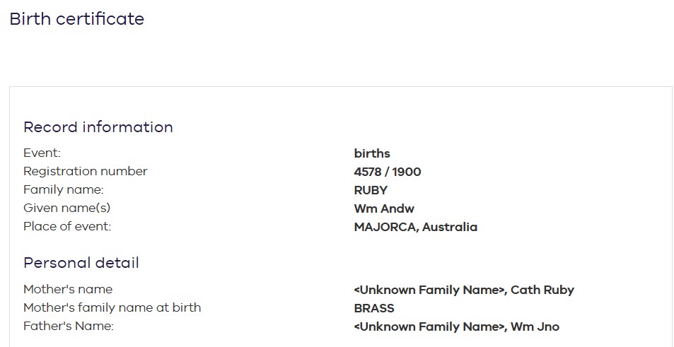 RUBY William Andrew 1900 Birth